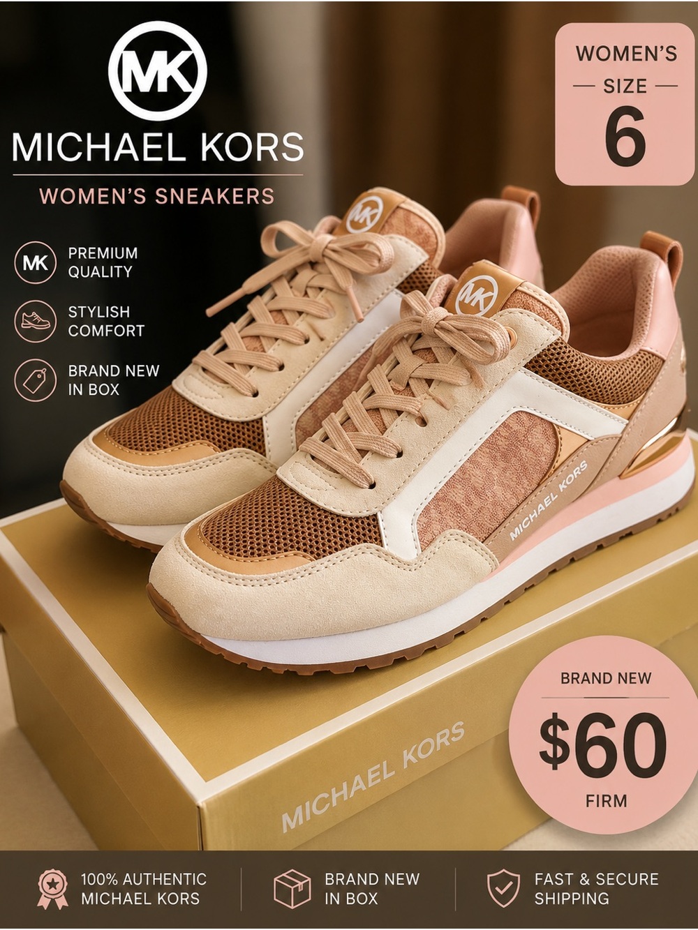 Michael Kors Women's Beige, Brown and White Fashion Sneakers